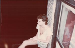 Alex on the fire escape of my 20th Street apartment, NYC.  He would ride the subway in this outfit, all the way in from Queens.  