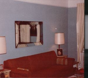 My Selsun Blue living room in Jackson Heights.  1983.  Notice Barbra's picture on the far table.