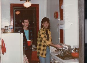 Jeffrey Rindler and Alex Hampsas had to take over in the kitchen as I was overcome with heat. Can you see Alex's black-eye? Everyone's hair was longer in 1986. A lot had changed since 1983. Music videos being the main culprit.