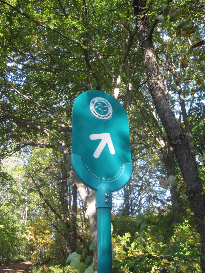 This is the only sign I found on my trek.  In the lower left hand corner you can see the last bit of the path that brings you up to the bridge, but I tuned left to get some views of the water.